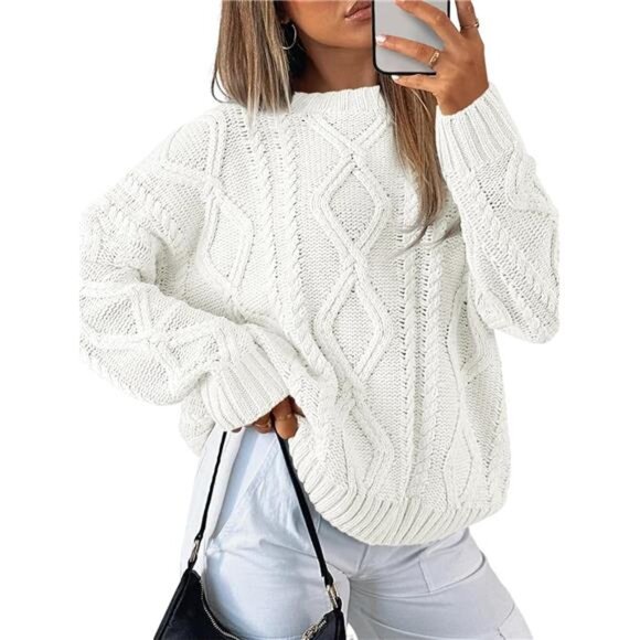 Women's Oversized Cable Knit Crewneck Sweaters